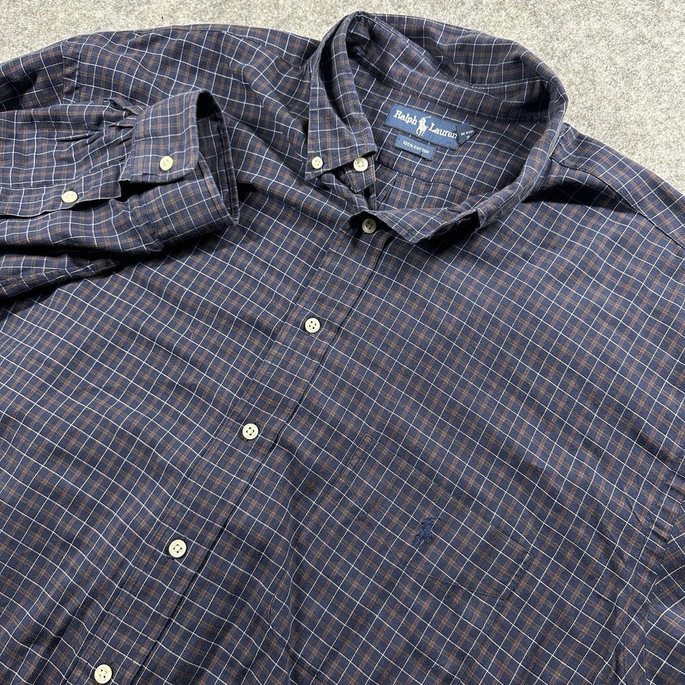 Ralph Lauren Button Down Shirt‎ Mens 2LT Blue Plaid Cotton Long Sleeve Tall